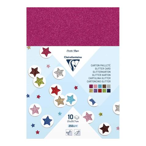 CARTON PAILLETÉ, Sachet de 10 feuilles 230g/m2 au format 21x29,7cm - Assortiment