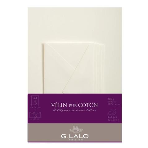 Ensemble Vélin pur coton 10 feuilles A4 et 5 enveloppes DL - Crème
