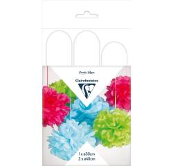 PAPIER DE SOIE, Set de 3 pompons à suspendre Ø30x1 et Ø40x2 - Blanc
