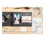 Set de Scrapbooking SCRAP-ADDICT [completo] 32x22 cm - 70 páginas (4 hojas de pegatinas 2 hojas de esquinas autoadhesivas 12 rotuladores de tinta metalizada) - Negro