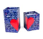 Le Mur des Je t'aime, Set de 2 pots à crayons magnétiques moyen 6x6x11 cm et petit 6x6x8 cm