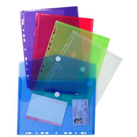Fundas en forma de sobre con taladros A4 2/100e Polipopileno reciclado - Colores surtidos