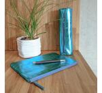 MIROR CUIR Trousse plate 22x11 cm Miror Turquoise