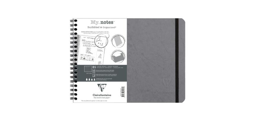 My.Notes Age Bag cahier reliure intégrale à marges détachables B5 paysage 120 pages détachables DOT + cadre en-tête - Gris