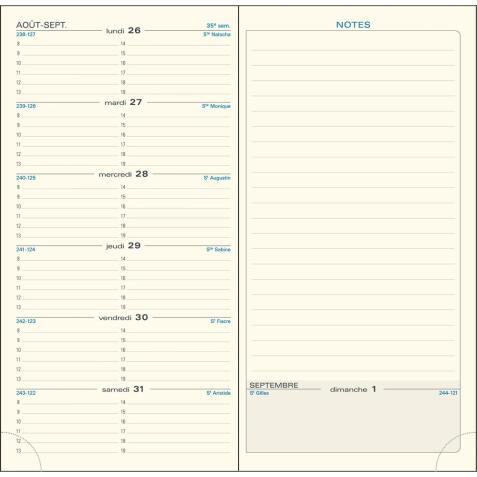 Recharge agenda de poche Espace 17 9 x 17,5 cm Semainier Janvier à décembre 2026 - Tranche naturelle