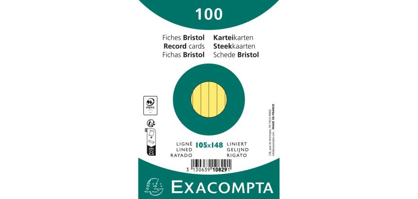 Fichas de cartulina bristol 205 g/m2 - Rayado - 105x148 mm - Amarillo