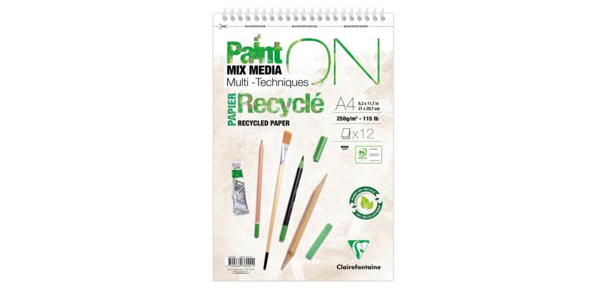 PaintON Recyclé bloc spiralé 12F A4+ 250g