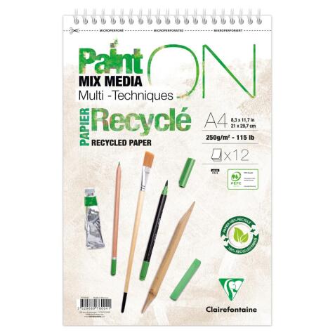 PaintON Recyclé bloc spiralé 12F A4+ 250g