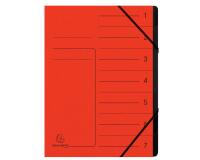 Trieur agrafé avec élastiques intérieur noir 7 compartiments - A4 - Rouge