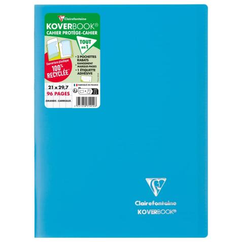 Cahier piqué Koverbook A4 96 pages grands carreaux couverture polypropylène opaque 100% recyclé