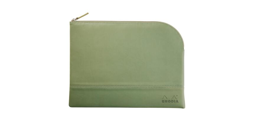 Rhodiarama pochette zippée en simili cuir - taille L (21x28 cm) - Sauge