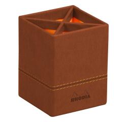 Rhodiarama pot à crayons simili cuir italien 8x8x11 cm - Cuivre