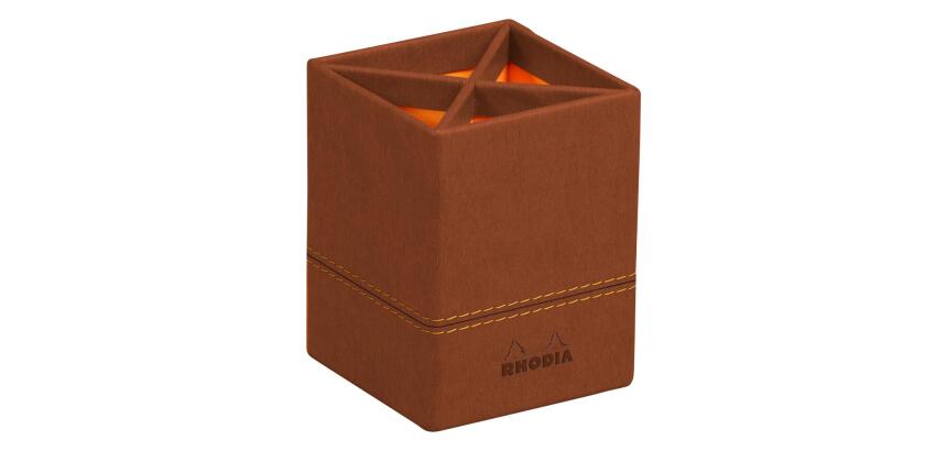 Rhodiarama pot à crayons simili cuir italien 8x8x11 cm - Cuivre