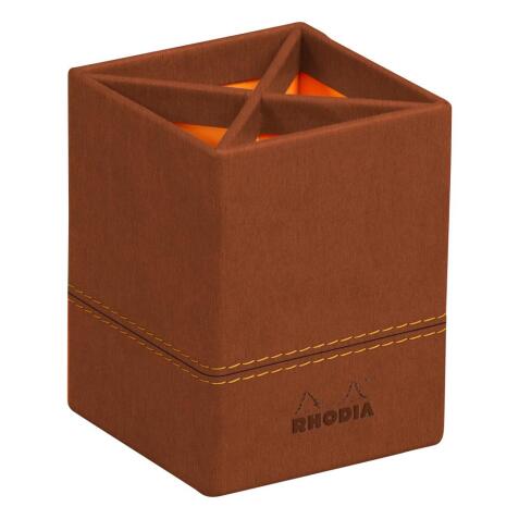 Rhodiarama pot à crayons simili cuir italien 8x8x11 cm - Cuivre