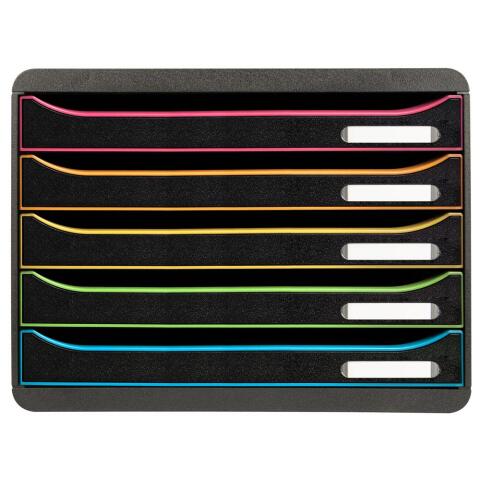 Módulo individual BIG-BOX PLUS HORIZON, 5 cajones, STOP de seguridad, porta-etiquetas - 270x355x271 mm - GLOSSY - Negro/arlequín