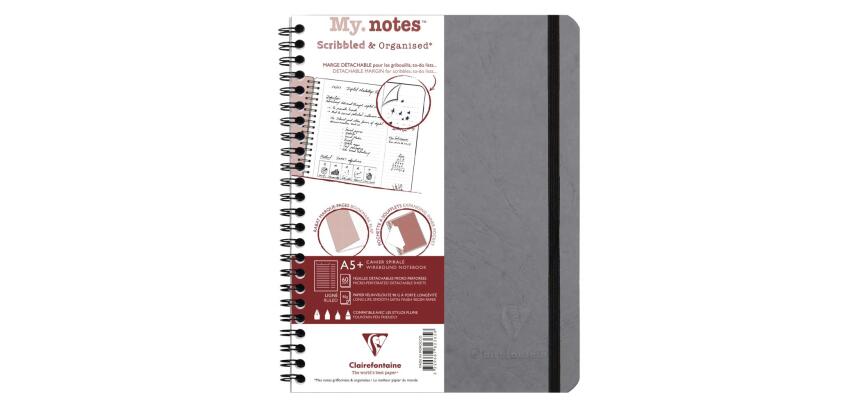 My.Notes Age Bag carnet reliure intégrale à marges détachables A5+ 120 pages détachables ligné + cadre en-tête - Gris