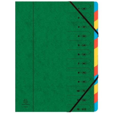 Clasificador Exacompta grapado con gomas 12 compartimentos - Verde