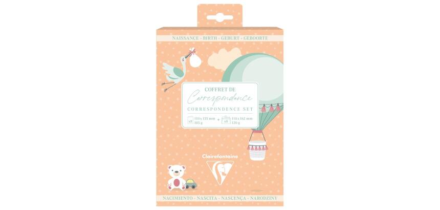 SET DE CORRESPONDANCE THÉMATIQUE, 8 enveloppes Pollen C6 (114x162mm) 120g + 8 cartes pliées 110x155m 185g, Naissance