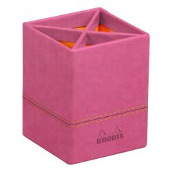 Rhodiarama pot à crayons simili cuir italien 8x8x11 cm - Fuchsia