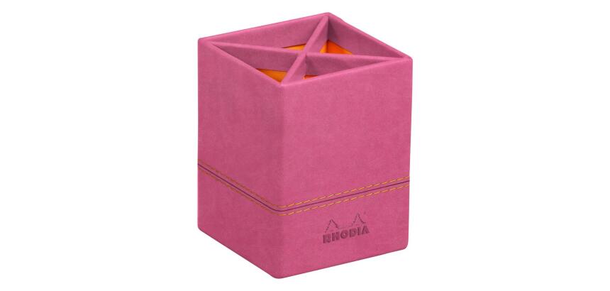 Rhodiarama pot à crayons simili cuir italien 8x8x11 cm - Fuchsia