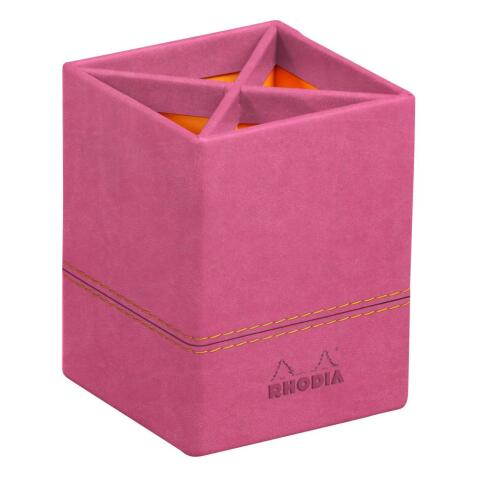 Rhodiarama pot à crayons simili cuir italien 8x8x11 cm - Fuchsia