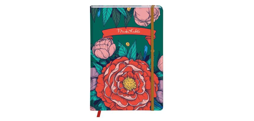 Frida Kahlo, Carnet rembordé rigide A5 14,8x21 cm, 160 pages, ligné, marque page, fermeture élastique, ass.