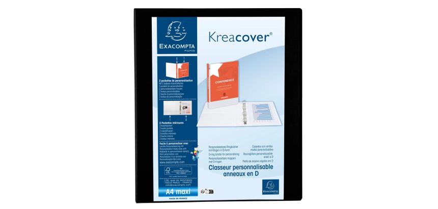 Classeur PP personnalisable Kreacover - 4 anneaux en D 30mm - A4 maxi
