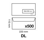 Boîte de 500 enveloppes DL 110x220mm fen 35x100mm vélin Blanc 80g auto-adhésive 10615