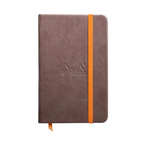 Rhodiarama carnet rembordé rigide 9x14 cm 192 pages ligné papier ivoire 90g fermeture élastique - Chocolat