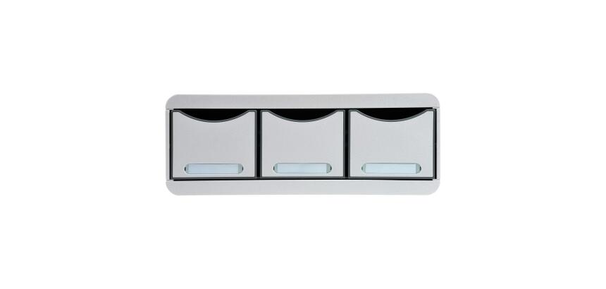 Módulo individual con 3 cajones con tope de seguridad y porta-etiquetas - 270x355x135 mm - OFFICE - Gris claro