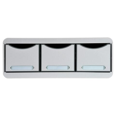 Módulo individual con 3 cajones con tope de seguridad y porta-etiquetas - 270x355x135 mm - OFFICE - Gris claro