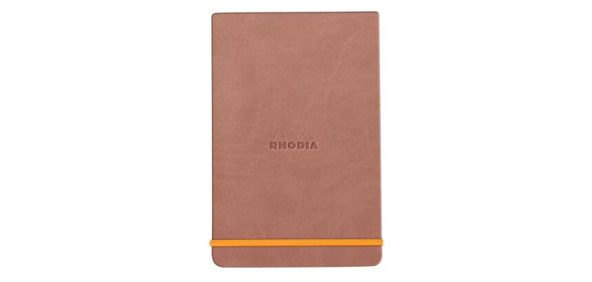 Rhodiarama Webnotepad met harde omslag, 9x14 cm, 96 blad, gelijnd en microgeperforeerd papier van 90g in ivoorkleur, sluiting met elastiek - Bois de rose