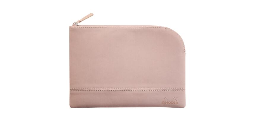 Rhodiarama pochette zippée en simili cuir - taille M (16x22 cm) - Touche de rose