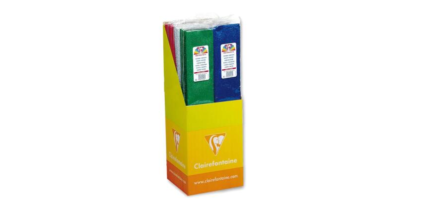 CRÉPON MÉTALLISÉ, 30 sachets d'1 feuille pliée 72g/m2 au format 2,50x0 ,50m (en présentoir) - Assortiment