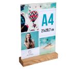 Porta-avvisi da tavolo con base in legno per formato A4 - Cristallo