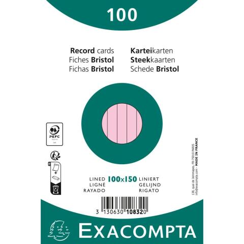 Fichas de cartulina bristol 205 g/m2 - Rayado - 100x150 mm - Rosa