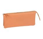 CUIR NATUREL Trousse en cuir plate avec 3 compartiments. - Naturel
