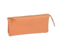 CUIR NATUREL Trousse en cuir plate avec 3 compartiments. - Naturel