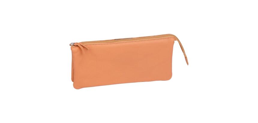 CUIR NATUREL Trousse en cuir plate avec 3 compartiments. - Naturel