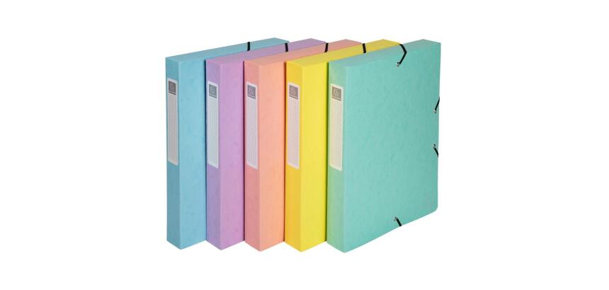Boite de classement Exabox Dos 25mm carte lustrée Aquarel - A4 - Couleurs assorties