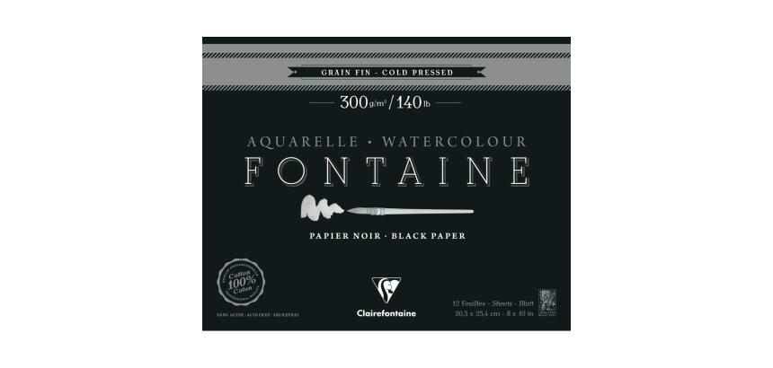 Fontaine Noir bloc collé 1 côté 12F 20,3x25,4cm 300g grain fin