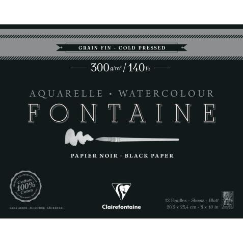 Fontaine Noir bloc collé 1 côté 12F 20,3x25,4cm 300g grain fin