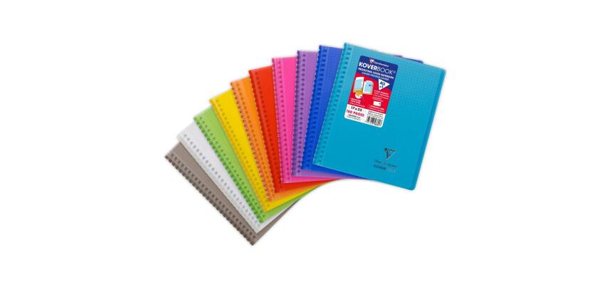 Cahier reliure intégrale enveloppante Koverbook 17x22cm 160 pages petits carreaux couverture polypropylène transparent - Assortis