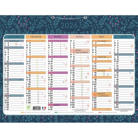 Calendrier Mini Labo avec décor recto-verso 43 x 33,5 cm Semestriel 2026