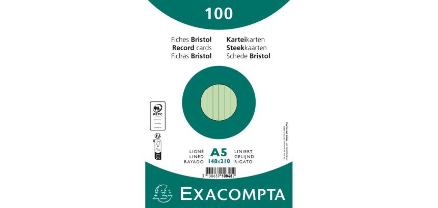 Fichas de cartulina bristol 205 g/m2 - Rayado - 148x210 mm - Verde