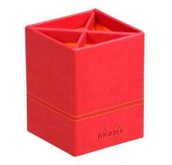 Rhodiarama pot à crayons simili cuir italien 8x8x11 cm - Coquelicot