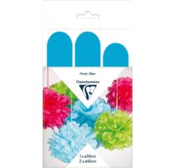 PAPIER DE SOIE, Set de 3 pompons à suspendre Ø30x1 et Ø40x2 - Bleu pétrole