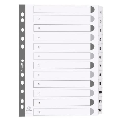 12Z - Separadores Separadores con pestañas impresas cartulina blanca 160 g/m 2 Con pestañas blancas plastifi cadas reforzadas - Blanco