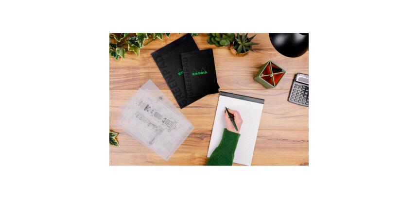 Greenpad bloc agrafé recyclé et recyclable en carte souple 350 g/m2 - N°18 21x29,7 cm 70 feuillets 5/5 - Papier Clairefontaine recyclé 90 g/m2 - Noir - New - Noir
