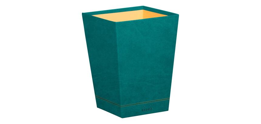 Rhodiarama corbeille à papier simili cuir italien 27x27x32 cm - Paon